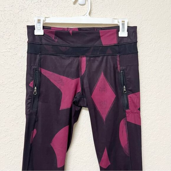Lululemon All Sport Crop Leggings Back Spin Stroke Dashing Purple Black Size 6 - Picture 2 of 8